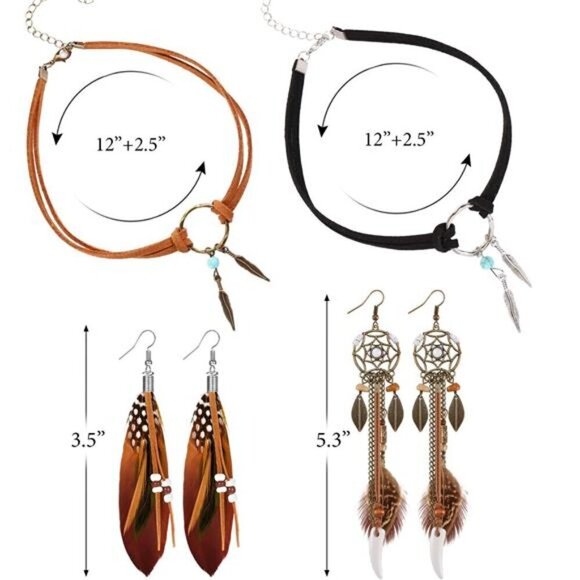 2 Sets Dream Catcher Bohemian Jewelry Sets for Women with Feathers and Suede - Picture 7 of 8